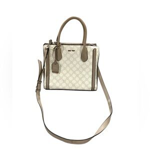 Nine West Taupe And White Purse Vegan Leather Shoulderbag Top Handle Bag